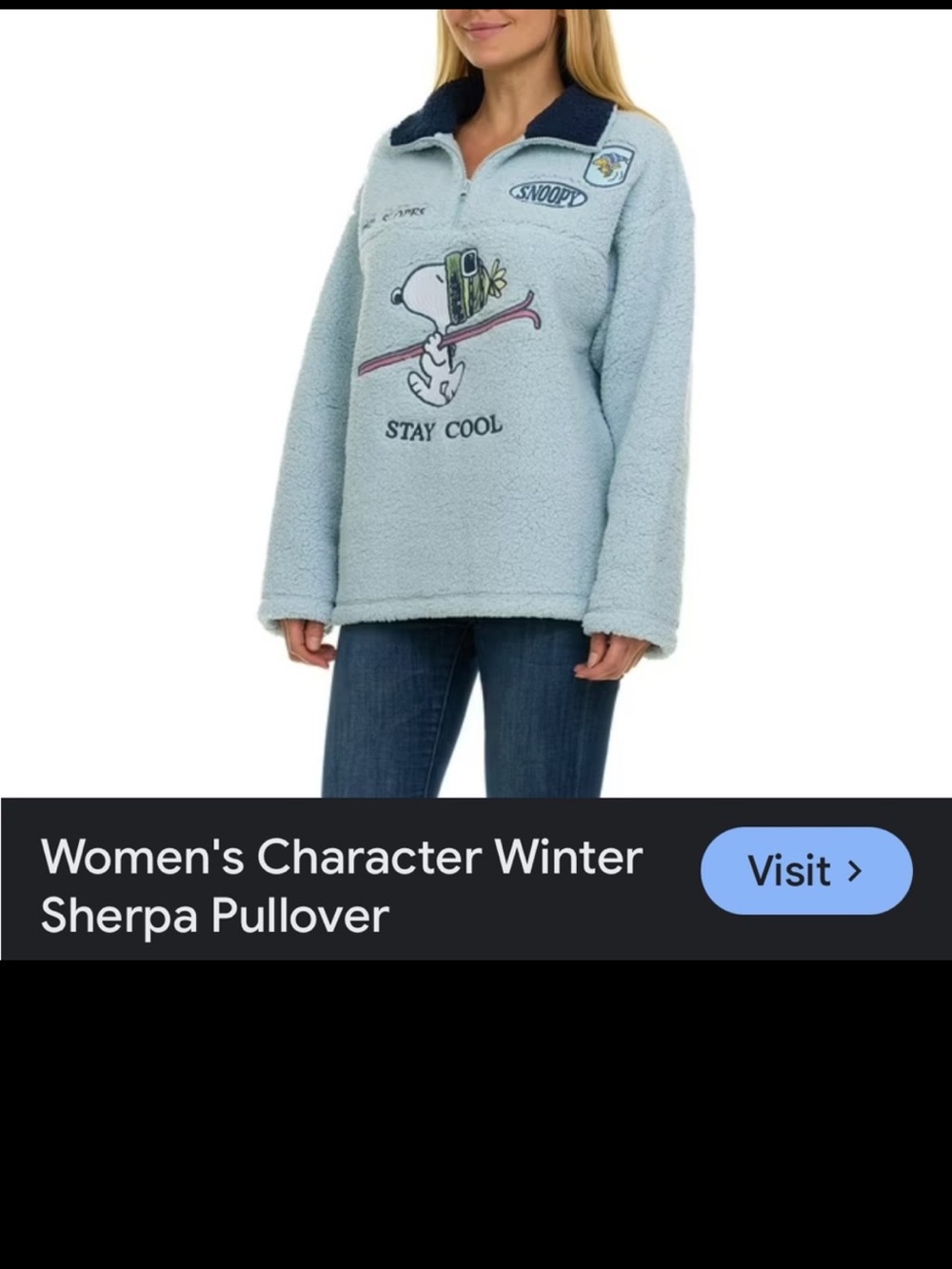 Peanuts Light Blue Sherpa Pullover with Snoopy Graphic